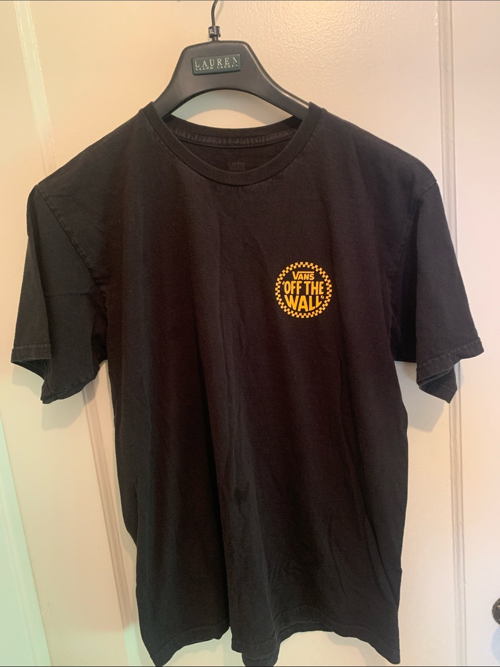 Slick Vans Off the Wall Classic Black Crewneck with Yellow Checkered Logo SZ L